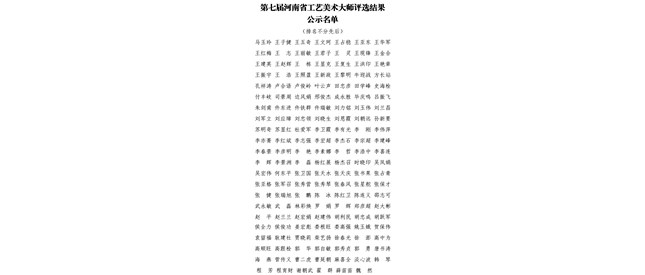 关于对第七届河南省工艺美术大师评选结果公示的通知